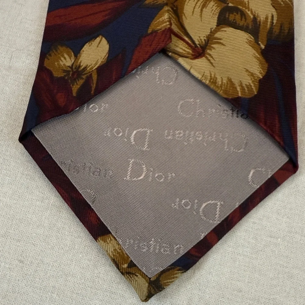 Christian Dior 100% Silk Bold Floral Tie in Red and Gold